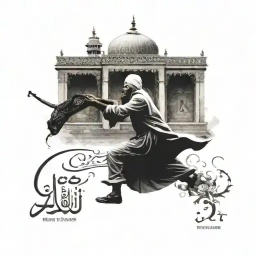 The Shrine of Hazrat Ali with dancing dervish and Sufi quotation  tattoo design idea