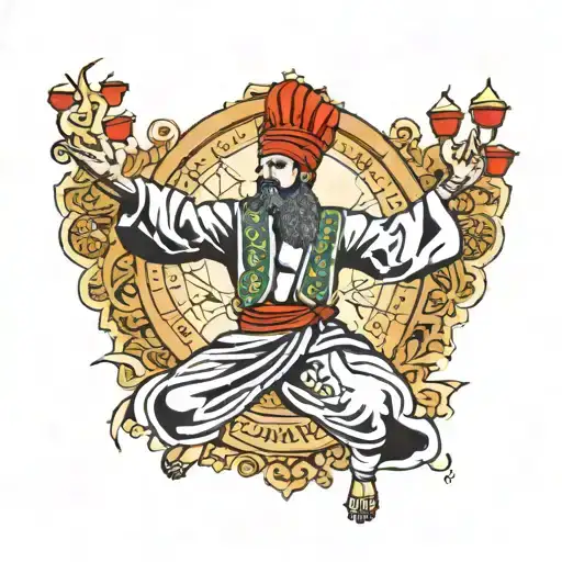 The Shrine of Hazrat Ali with dancing dervish and Sufi quotation  tattoo design idea