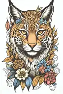 Lynx and flowers tattoo design idea