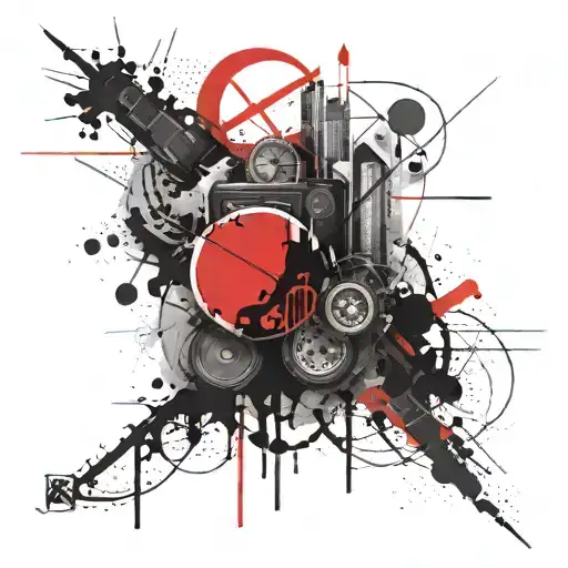 Create a visualized tattoo: A 12.09 meridian in trash polka style on the upper arm tattoo design idea