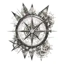 Create a visualized tattoo: A compass that shows 12.09 in trash polka style on the upper arm tattoo design idea