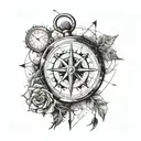 Create a visualized tattoo: A compass that shows 12.09 in trash polka style on the upper arm tattoo design idea