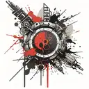 Create a visualized tattoo: A 12.09 meridian in trash polka style on the upper arm tattoo design idea