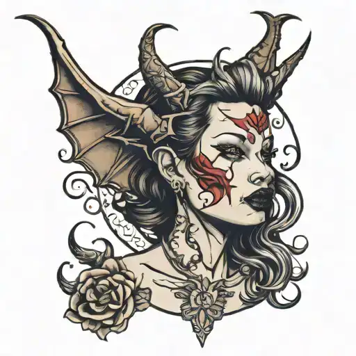Half woman half devil tattoo design idea