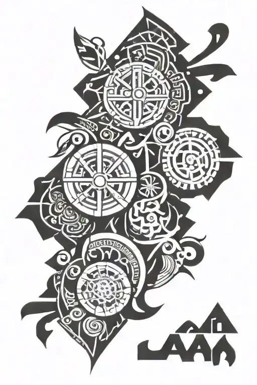 arm sleeve featuring traditional tribal and symbols from my ethnic backgrounds of Incan, Pagan, Celtic, Taino culture  tattoo design idea