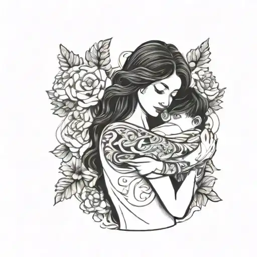 Son and mother hugging tattoo design idea