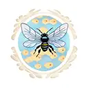 A traditional tattoo of a bee surrounded by honeycombs and flowers tattoo design idea