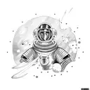 a wealthy warrior with dedication in space suit compare to atoms tattoo design idea