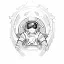 a wealthy warrior with dedication in space suit compare to atoms tattoo design idea