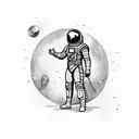 a wealthy warrior with dedication in space suit compare to atoms tattoo design idea