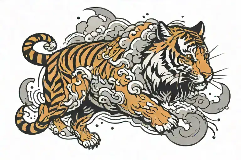 tiger and rain clouds tattoo design idea