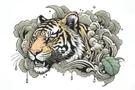 tiger and rain clouds tattoo design idea