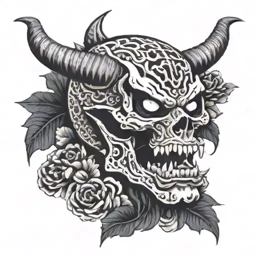 demons and skulls representing dark periods tattoo design idea
