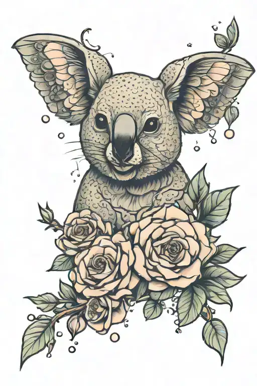 flowers roses koala humming bird bubbles  tattoo design idea