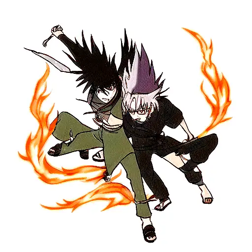 darker than black bro kunai with Jiraiya headband and rengoku flames style tattoo design idea