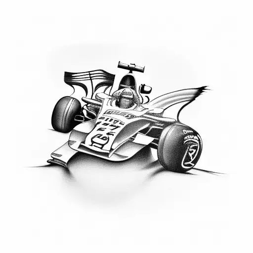 formula 1 car, music note, a book and a paint brush tattoo design idea