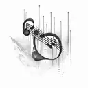 music note, a book and a paint brush in a waterfall tattoo design idea