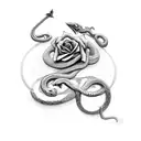 Snake rapped around a dagger with roses tattoo design idea
