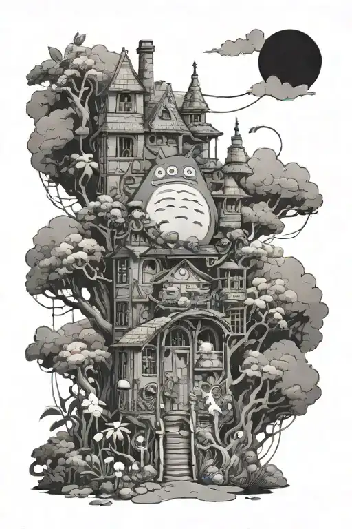 studio ghibli leg sleeve tattoo design idea