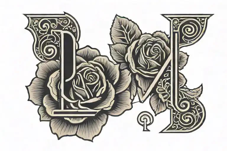 NAME INITIALS " P R B ", A ROSE & PAWS tattoo design idea
