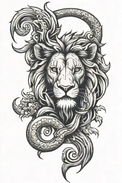 chimera lion head tattoo design idea