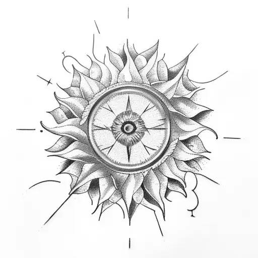 sundial with a sunflower tattoo design idea