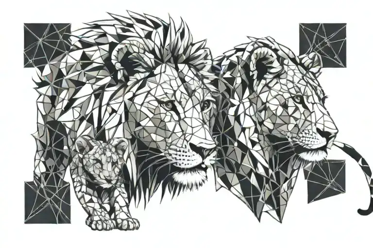 lion and lioness with her cub playing tattoo design idea