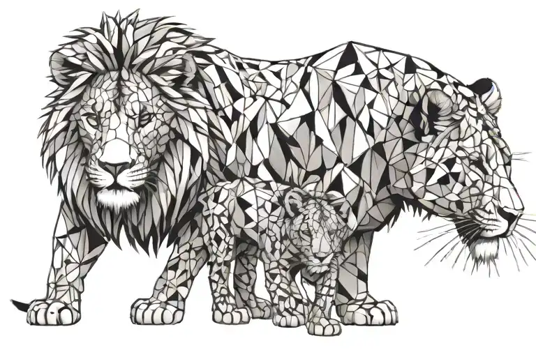 lion and lioness with her cub tattoo design idea