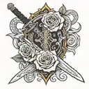 Sword with a dragon wrapped around it and a rose surrounding the sword   tattoo design idea