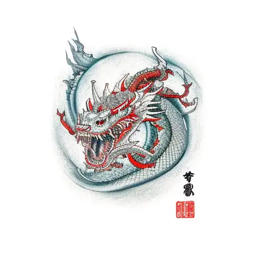 three head dragon with samurai yakuza  tattoo design idea