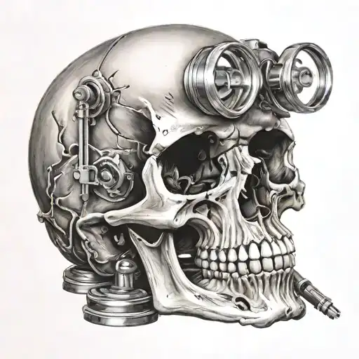skull with piston head  tattoo design idea
