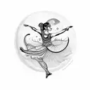 Classical dancer gracefully moving under a full moon tattoo design idea