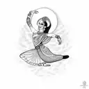 Classical dancer gracefully moving under a full moon tattoo design idea