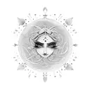 Classical dancer gracefully moving under a full moon tattoo design idea