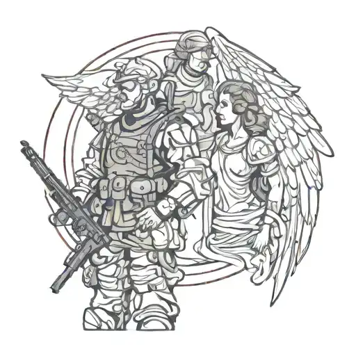 Soldier and angel with closed tattoo design idea