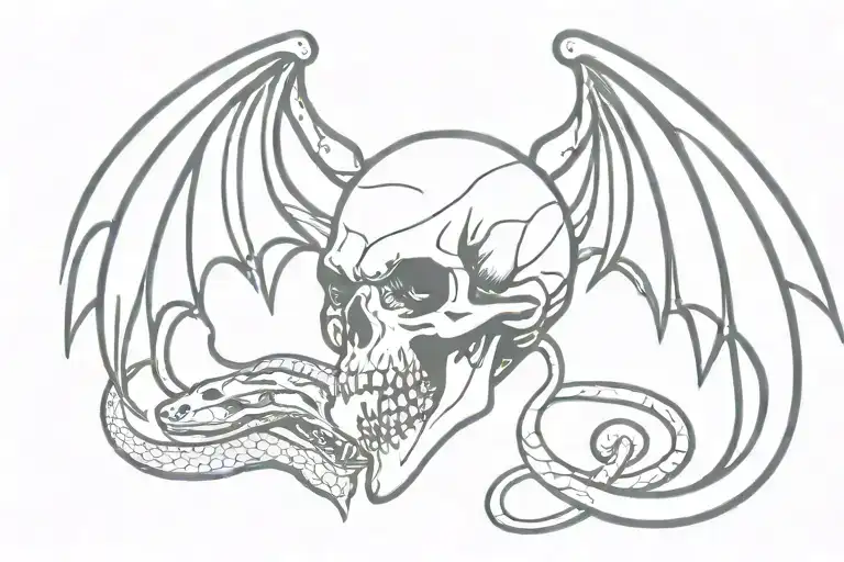 dragon skull angel and snake tattoo design idea