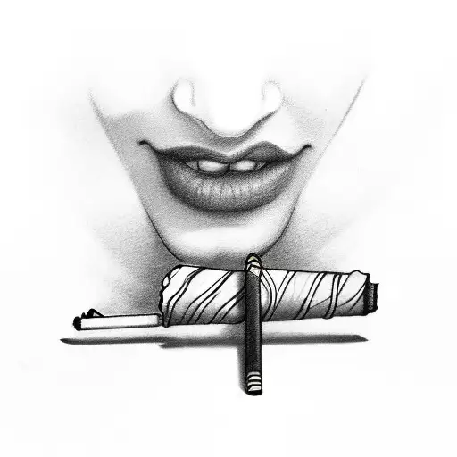 lips smoking cigarette tattoo design idea