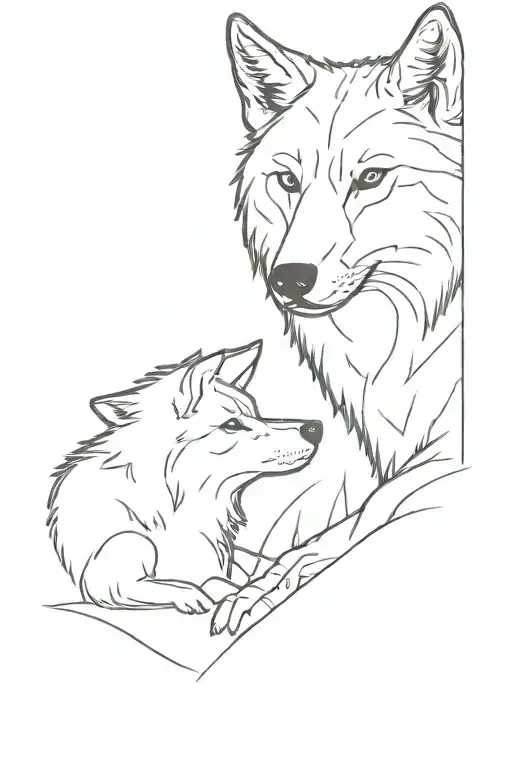 a baby wolf and a hawk staring at eachother  tattoo design idea
