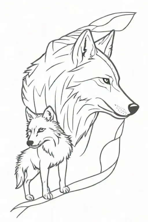 a baby wolf and a hawk  tattoo design idea
