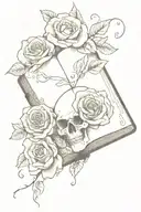 A tattoo of a book with a dark romantic theme, incorporating elements like roses and skulls tattoo design idea
