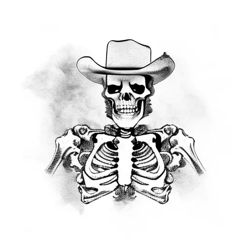 old west theme with skeleton cowboys, pistols, horses tattoo design idea