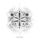 Chess king with an atom in the background tattoo design idea