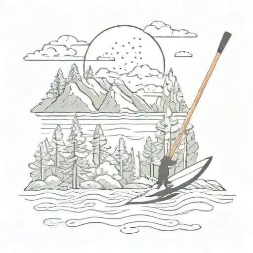 Hi, create a tattoo sketch of my hobbies. My hobbies are paddle boarding, traveling, nature, forest, mountains, I would like this tattoo design idea