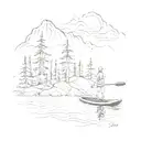 Hi, create a tattoo sketch of my hobbies. My hobbies are paddle boarding, traveling, nature, forest, mountains, I would like this tattoo design idea