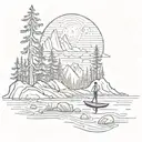 Hi, create a tattoo sketch of my hobbies. My hobbies are paddle boarding, traveling, nature, forest, mountains, I would like this tattoo design idea