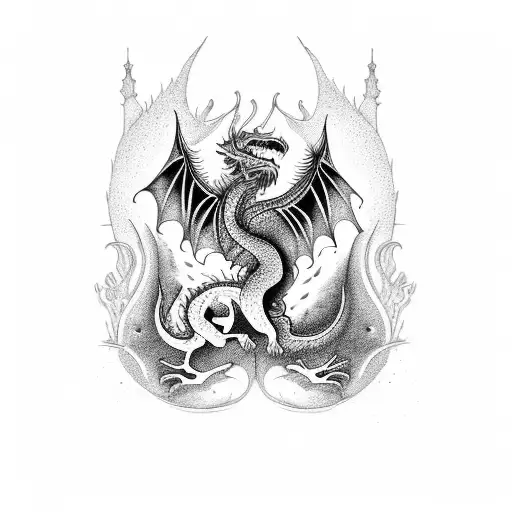 detailed travel with an animal or dragon, including the elements of freedom/being open minded, mindfulness, and music.  tattoo design idea