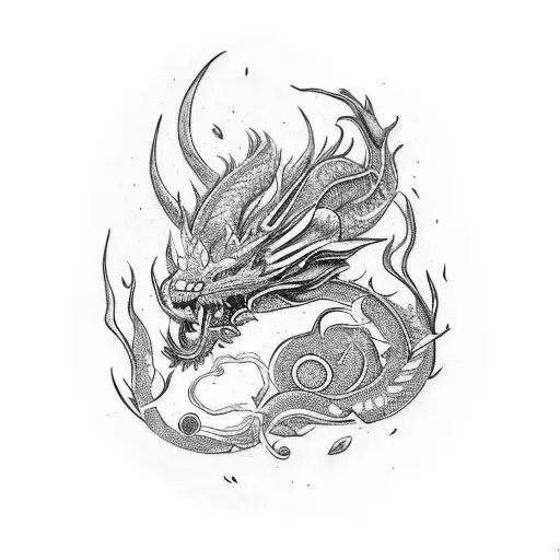 travel tattoo with an animal or dragon, including the elements of freedom/being open minded, mindfulness, and music. tattoo design idea