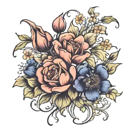 April September October November birth flower bouquet tattoo design idea