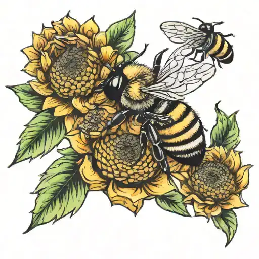 honeycomb bees sunflower  tattoo design idea