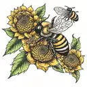 honeycomb bees sunflower  tattoo design idea
